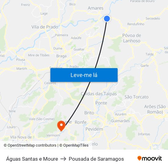 Águas Santas e Moure to Pousada de Saramagos map
