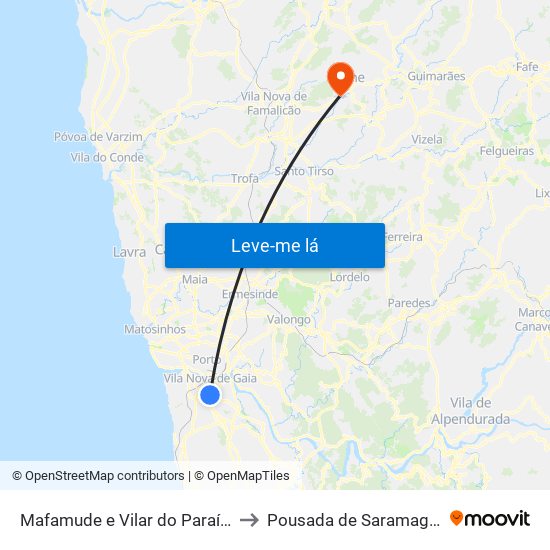 Mafamude e Vilar do Paraíso to Pousada de Saramagos map