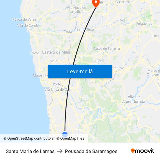 Santa Maria de Lamas to Pousada de Saramagos map