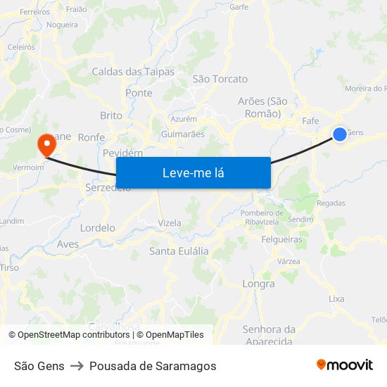 São Gens to Pousada de Saramagos map