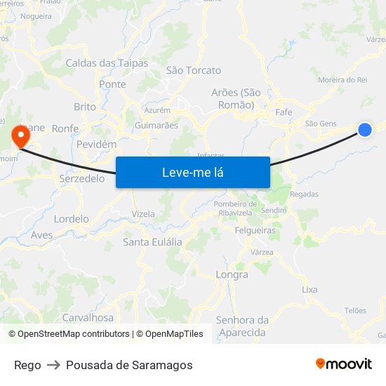 Rego to Pousada de Saramagos map