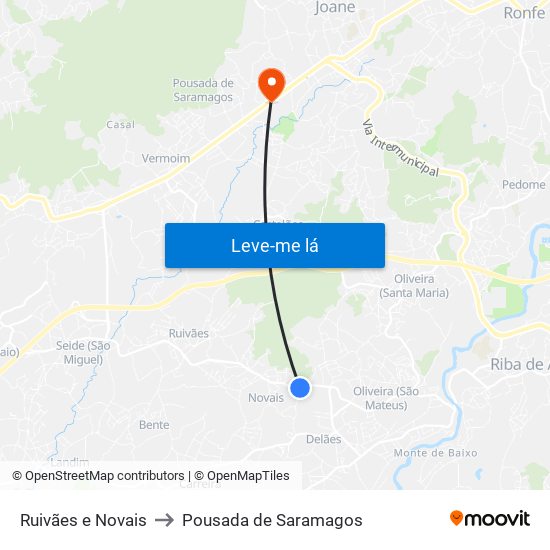 Ruivães e Novais to Pousada de Saramagos map