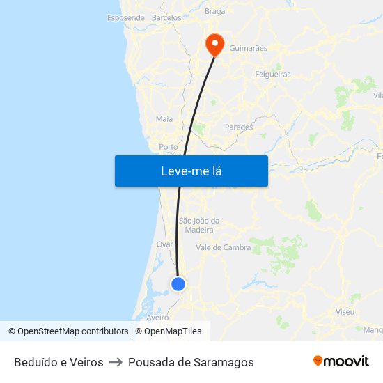 Beduído e Veiros to Pousada de Saramagos map