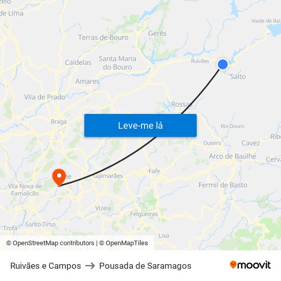 Ruivães e Campos to Pousada de Saramagos map