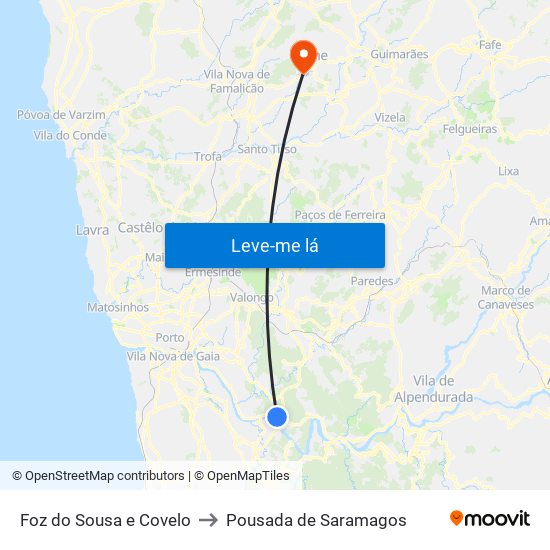 Foz do Sousa e Covelo to Pousada de Saramagos map