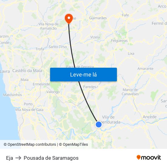Eja to Pousada de Saramagos map