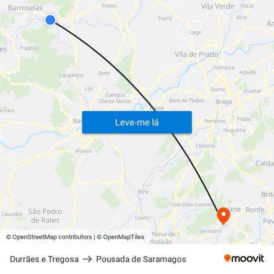Durrães e Tregosa to Pousada de Saramagos map