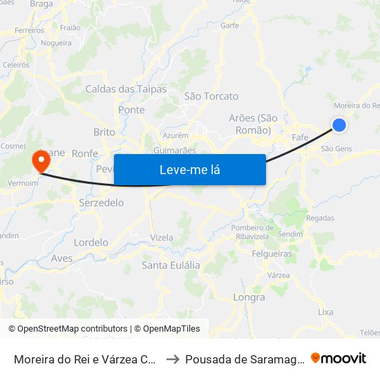 Moreira do Rei e Várzea Cova to Pousada de Saramagos map