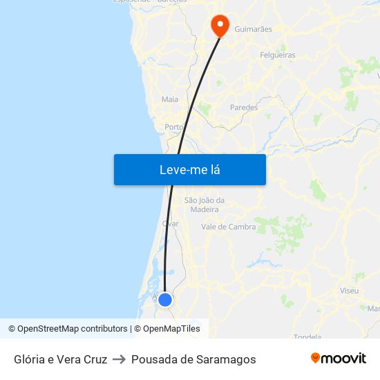 Glória e Vera Cruz to Pousada de Saramagos map