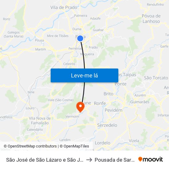 São José de São Lázaro e São João do Souto to Pousada de Saramagos map