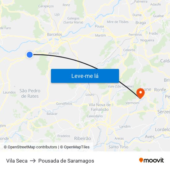 Vila Seca to Pousada de Saramagos map