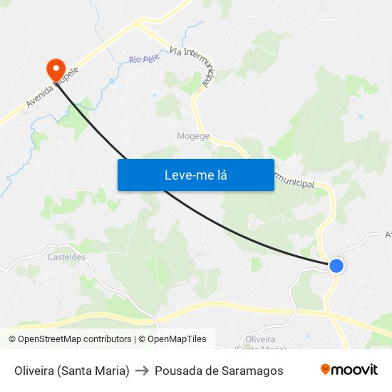 Oliveira (Santa Maria) to Pousada de Saramagos map