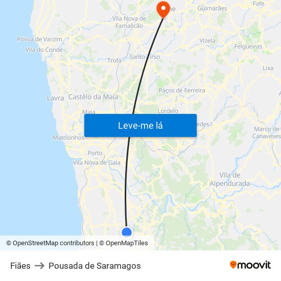 Fiães to Pousada de Saramagos map