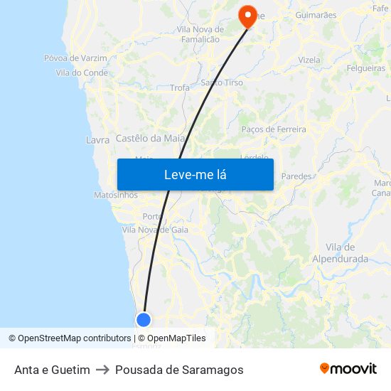 Anta e Guetim to Pousada de Saramagos map