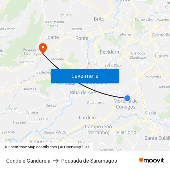 Conde e Gandarela to Pousada de Saramagos map