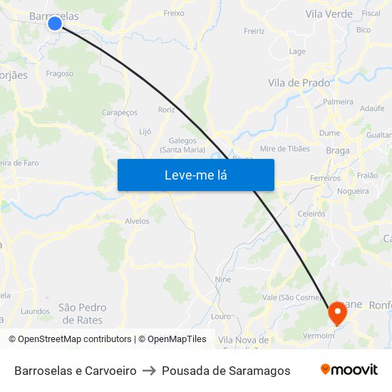 Barroselas e Carvoeiro to Pousada de Saramagos map