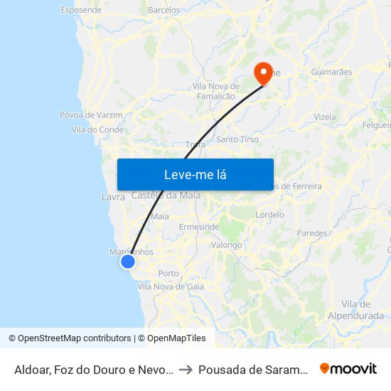 Aldoar, Foz do Douro e Nevogilde to Pousada de Saramagos map