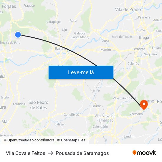 Vila Cova e Feitos to Pousada de Saramagos map