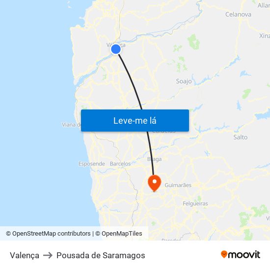 Valença to Pousada de Saramagos map