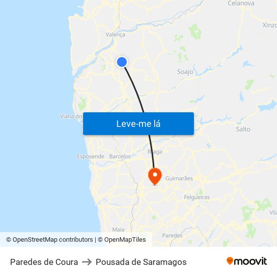 Paredes de Coura to Pousada de Saramagos map