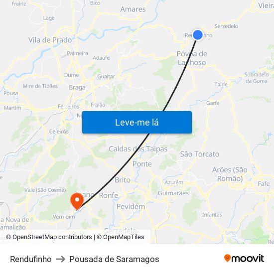 Rendufinho to Pousada de Saramagos map