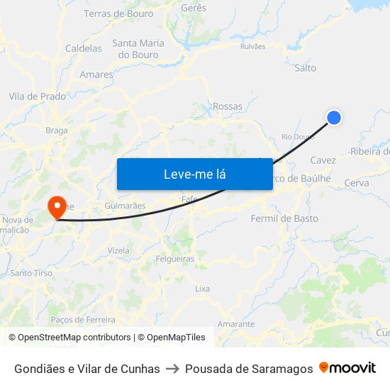 Gondiães e Vilar de Cunhas to Pousada de Saramagos map