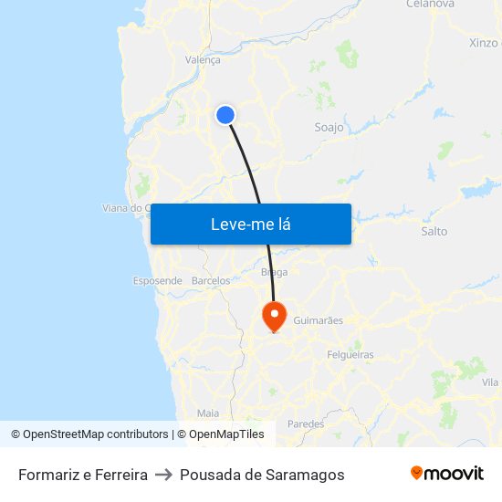 Formariz e Ferreira to Pousada de Saramagos map