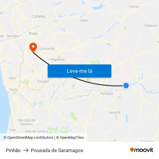 Pinhão to Pousada de Saramagos map