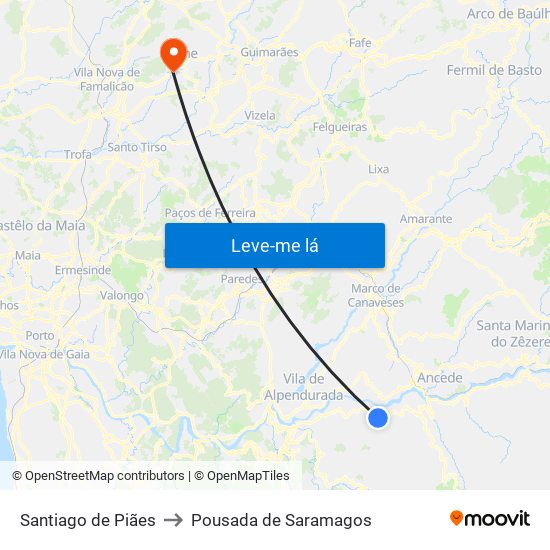 Santiago de Piães to Pousada de Saramagos map