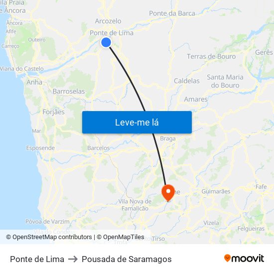 Ponte de Lima to Pousada de Saramagos map