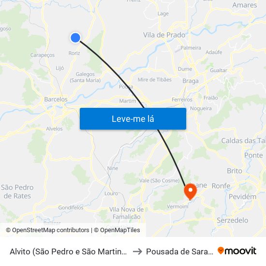 Alvito (São Pedro e São Martinho) e Couto to Pousada de Saramagos map