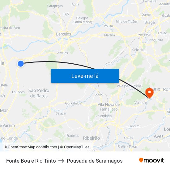 Fonte Boa e Rio Tinto to Pousada de Saramagos map