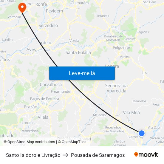 Santo Isidoro e Livração to Pousada de Saramagos map