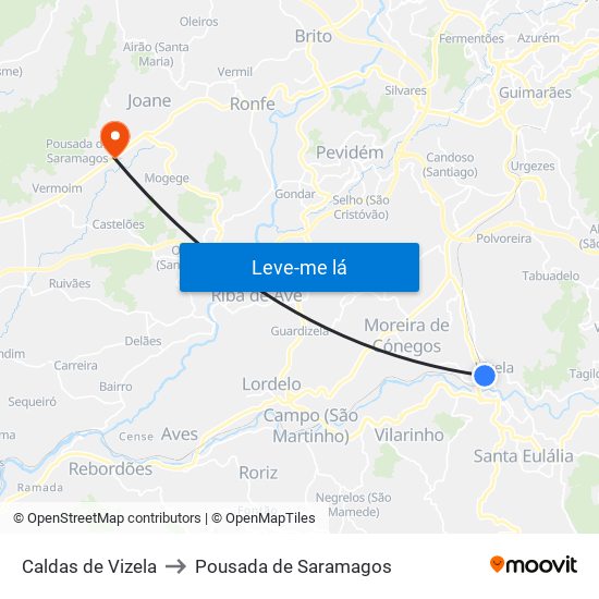Caldas de Vizela to Pousada de Saramagos map