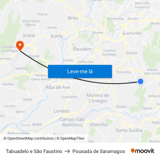 Tabuadelo e São Faustino to Pousada de Saramagos map