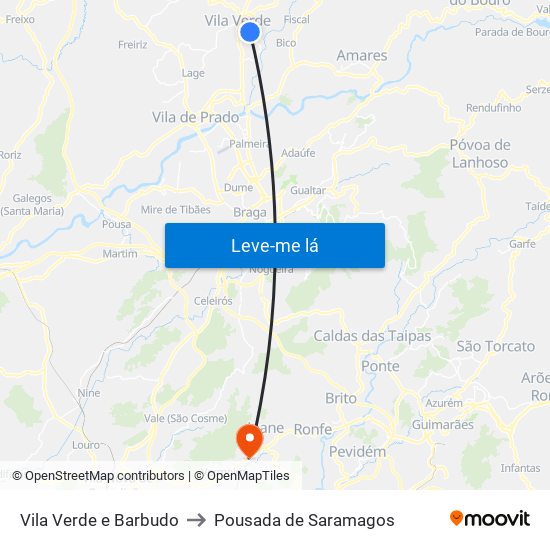 Vila Verde e Barbudo to Pousada de Saramagos map