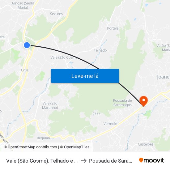 Vale (São Cosme), Telhado e Portela to Pousada de Saramagos map