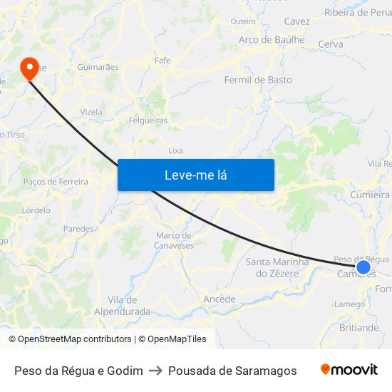 Peso da Régua e Godim to Pousada de Saramagos map