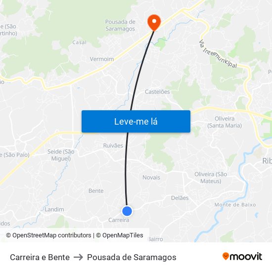 Carreira e Bente to Pousada de Saramagos map