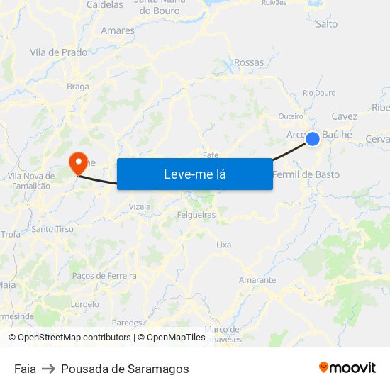 Faia to Pousada de Saramagos map