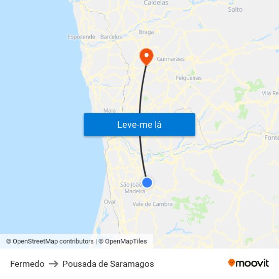 Fermedo to Pousada de Saramagos map