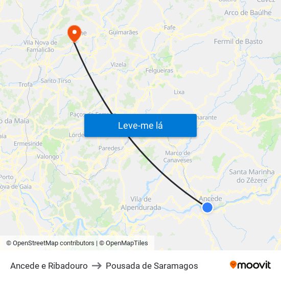 Ancede e Ribadouro to Pousada de Saramagos map