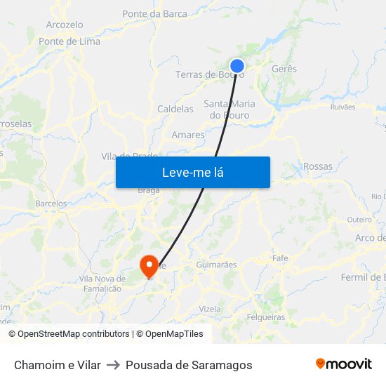 Chamoim e Vilar to Pousada de Saramagos map