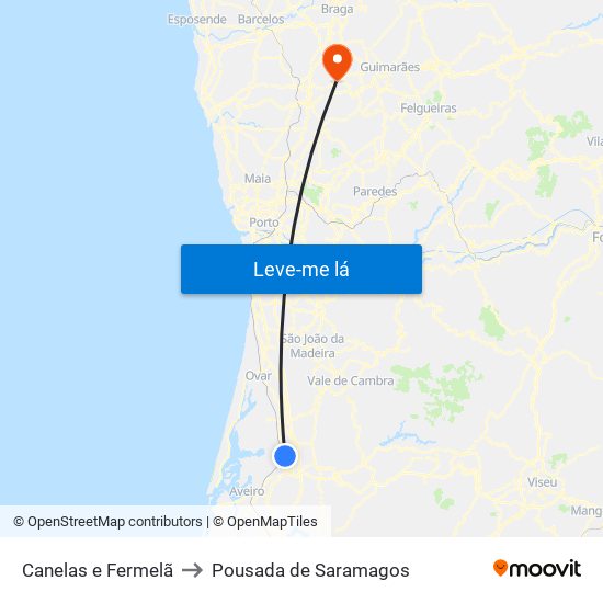 Canelas e Fermelã to Pousada de Saramagos map