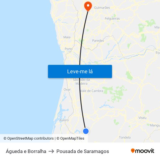 Águeda e Borralha to Pousada de Saramagos map