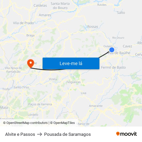 Alvite e Passos to Pousada de Saramagos map