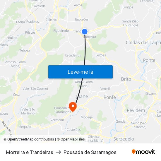 Morreira e Trandeiras to Pousada de Saramagos map