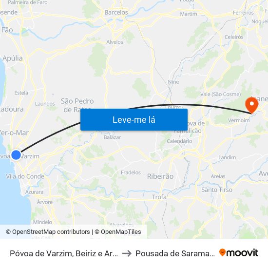 Póvoa de Varzim, Beiriz e Argivai to Pousada de Saramagos map