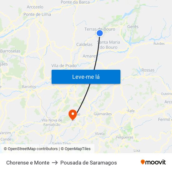 Chorense e Monte to Pousada de Saramagos map