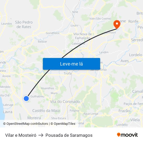 Vilar e Mosteiró to Pousada de Saramagos map